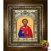 Икона освященная &quot;Леонид мученик&quot;, 14x18 см, в деревянном киоте 20x24 см, 20x24 см