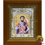 Икона освященная &quot;Феодор Тирон (Фёдор)&quot;, 14x18 см, в деревянном киоте 20x24 см, 20x24 см