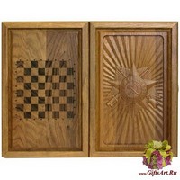 Резные объемные нарды+шашки дорожного размера из массива мореного дуба &quot;Орден Великой Отечественной войны&quot;