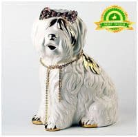 Болонка Капа белая с золотом и стразами Сваровски. Скульптура керамика Ahura. Италия Высота 26 см