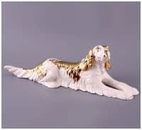 Сеттер белый с золотом. Скульптура керамика Ahura. Длина 48 см. Италия