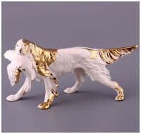 Сеттер с добычей белый с золотом. Скульптура керамика Ahura. Длина 45 см. Италия