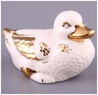 Уточка белая с золотом и стразами. Керамика Ahura. Длина 14 см. Италия
