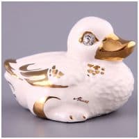 Уточка белая с золотом и стразами. Керамика Ahura. Длина 9 см. Италия