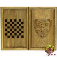 Резные объемные нарды+шашки дорожного размера из массива мореного дуба &quot;КХЛ&quot;
