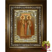 Икона освященная &quot;Борис и Глеб благоверные князья-страстотерпцы&quot;, 18x24 см, со стразами, в деревянном киоте 24x30 см, 24x30 см
