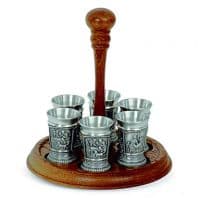 Набор стопок для водки 6 стопок на деревянной подставке Великие художники оловянная посуда Artina Австрия