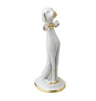 Белый пес в бабочке Фарфоровая статуэтка с кристаллами Swarovski Сваровски. Высота 22 см. Италия