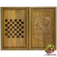 Резные объемные нарды+шашки дорожного размера из массива мореного дуба &quot;Ударник коммунистичееского труда&quot;