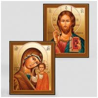 Венчальная пара Иконы рукописные Спас Вседержитель и Казанская Божия Матерь 25 см