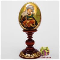 Яйцо иконописное Взыграние младенца, Богоматерь Угрешская 26 см Рукописное