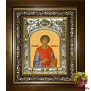 Икона освященная &quot;Пантелеймон великомученик и целитель&quot;, 14x18 см, в деревянном киоте 20x24 см, 20x24 см