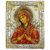 Икона Божьей Матери Семистрельная в серебряном окладе Размер 19 х 15 см.