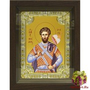 Икона освященная &quot;Феодор Тирон (Фёдор)&quot;, 18x24 см, со стразами, в деревянном киоте 24x30 см, 24x30 см