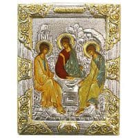 Икона Святая Троица в серебряном окладе Размер 19 х 15 см.