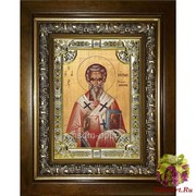 Икона освященная &quot;Мирон Чудотворец, епископ Критский, святитель&quot;, 18x24 см, со стразами, в деревянном киоте 24x30 см, 24x30 см