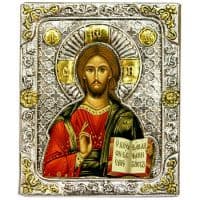 Икона Спаситель Спас Вседержитель в серебряном окладе Размер 11 х 9 см.