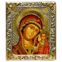 Икона Казанская икона Божией Матери в серебряном окладе Размер 15 х 12 см.