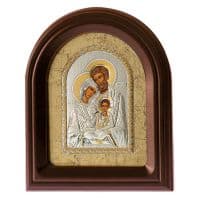 Икона &quot;Святое Семейство&quot; (Три радости) в серебряном окладе в киоте Размер 28,5 х 34,5 см.