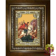 Икона освященная &quot;Чудо Георгия о змие&quot;, 18x24 см, со стразами, в деревянном киоте 24x30 см, 24x30 см