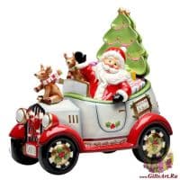 Большая банка для печенья Дед Мороз на автомобиле с подарками Длина 40 см