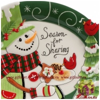 Блюдо для сладостей Весёлый снеговик Новогодняя посуда Длина 32 см - вид 1 миниатюра
