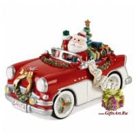 Санта на машине с подарками. Музыкальная фигурка. Длина 21 см