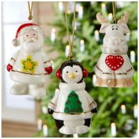 Набор ёлочных фарфоровых украшений &quot;Дед мороз пингвин и лось&quot;, позолота. Ручная работа США