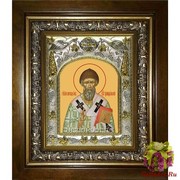Икона освященная &quot;Спиридон Тримифунтский святитель&quot;, 14x18 см, в деревянном киоте 20x24 см, 20x24 см