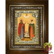 Икона освященная &quot;Петр и Феврония благоверные&quot;, 18x24 см, со стразами, в деревянном киоте 24x30 см, 24x30 см