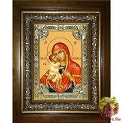Икона освященная &quot;Жировицкая икона Божией Матери&quot;, 18x24 см, со стразами, в деревянном киоте 24x30 см, 24x30 см