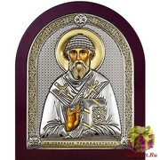 Икона освященная &quot;Спиридон Тримифунтский&quot;, дерево, серебро 925, 16.5x20 см