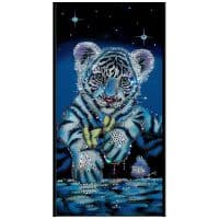 Картина из кристаллов Сваровски SWAROVSKI Тигрёнок с бабочками под луной Размер 55 х 45 см