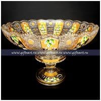 Ваза для фруктов фруктовница хрусталь с золочением 40 см Ручная работа Чешский хрусталь