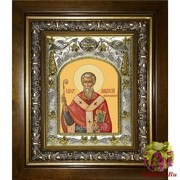 Икона освященная &quot;Амвросий Медиоланский святитель&quot;, 14x18 см, в деревянном киоте 20x24 см, 20x24 см