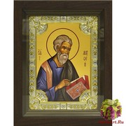 Икона освященная &quot;Матвей&quot;, дерево, серебро 925, 18x24 см, со стразами, в деревянном киоте 24x30 см, см