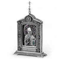 Икона Святитель Николай Чудотворец из серебра 925 пробы Россия. Вес ок. 260 гр. Размер 12,2 х 7,7 см.