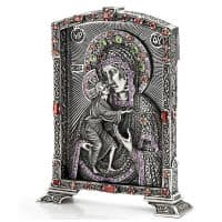 Феодоровская икона Божией Матери из серебра 925 пробы Россия. Вес ок. 90 гр. Размер 6,5 х 5 см.