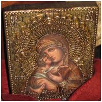 Владимирская икона Божией Матери Ручная роспись Номерная 23X18 см Подарочная упаковка Россия