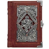 Библия подарочная с серебряным оформлением Вседержитель. Серебро 925 пробы. 14 х 11 см Натуральная кожа. Россия