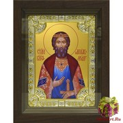 Икона освященная &quot;Ярослав&quot;, дерево, серебро 925, 18x24 см, со стразами, в деревянном киоте 24x30 см, 24x30 см