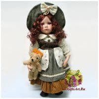 Немецкая фарфоровая кукла Модница с мишкой 3 Ручная работа Высота 50 см. Германия RF-COLLECTION