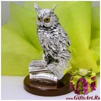 Скульптура Филин на книгах. Посеребрение. Высота 22 см Италия