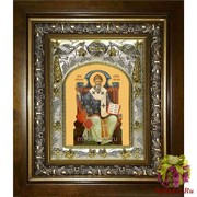 Икона освященная &quot;Спиридон Тримифунтский святитель&quot;, 14x18 см, в деревянном киоте 20x24 см, 20x24 см