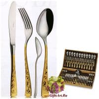 Набор столовых приборов Dubai Oro Giorinox на 12 персон, 51 предмет, позолота, сталь 18/10,  Италия