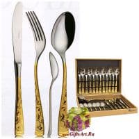Набор столовых приборов Dubai Oro Giorinox на 6 персон, 25 предметов, позолота, сталь 18/10,  Италия