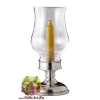 Подсвечник из олова и стекла коллекция Джилио. Высота 22 см. Cosi Tabellini Италия