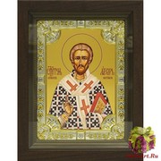 Икона освященная &quot;Лазарь&quot;, дерево, серебро 925, 18x24 см, со стразами, в деревянном киоте 24x30 см, 24x30 см