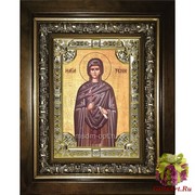 Икона освященная &quot;Ксения Миласская ,преподобная&quot;, дерево, серебро 925, 18x24 см, со стразами, в деревянном киоте 24x30 см, 24x30 см