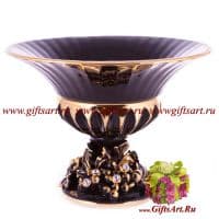 Ваза для фруктов &quot;Грозди чёрного винограда&quot; Диаметр 33 см стразы керамика Стелла Италия